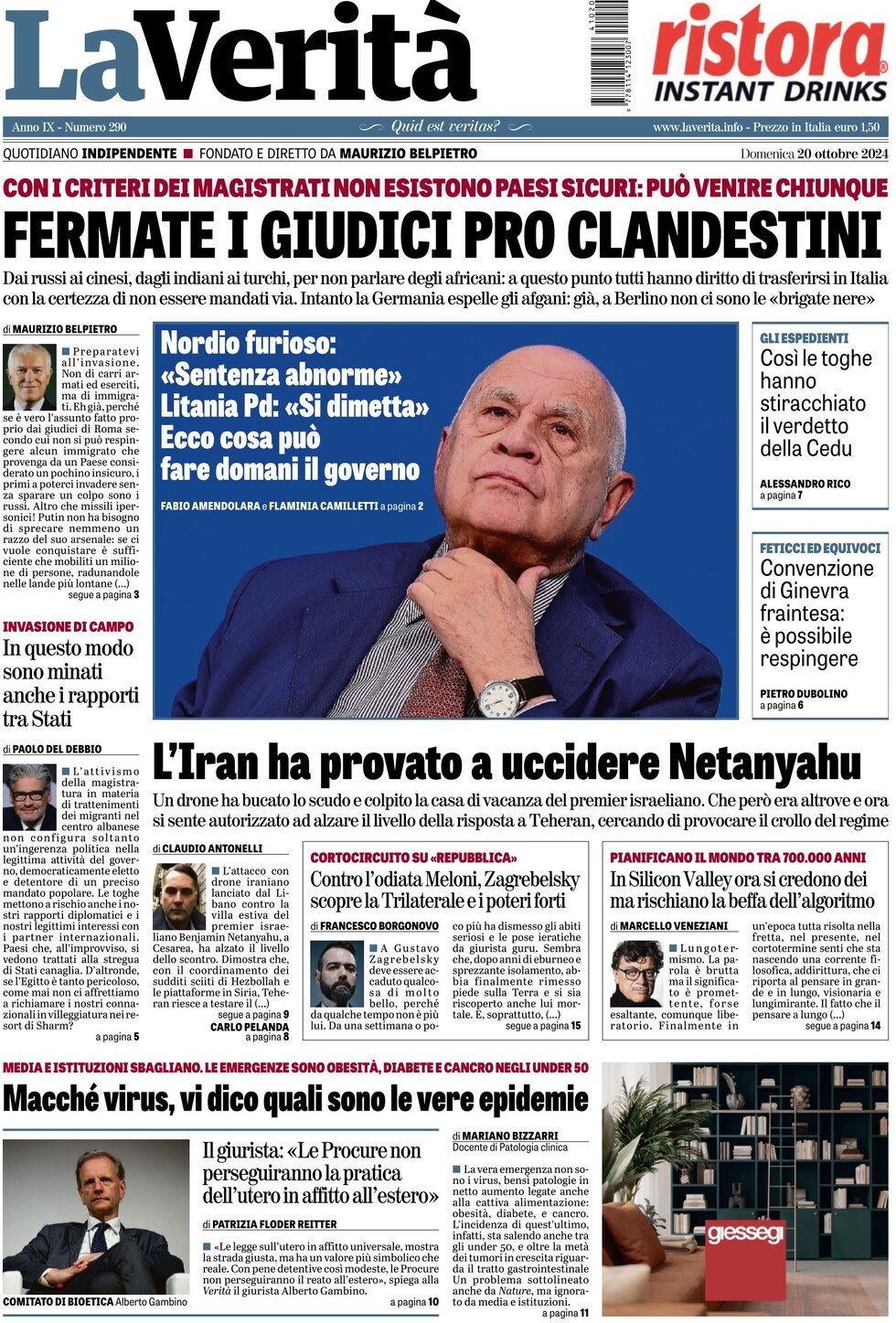 Prima-pagina-la-verita-edizione-di-oggi-20-10-2024