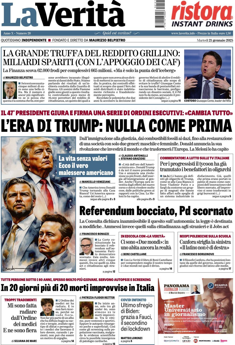 Prima-pagina-la-verita-edizione-di-oggi-21-01-2025