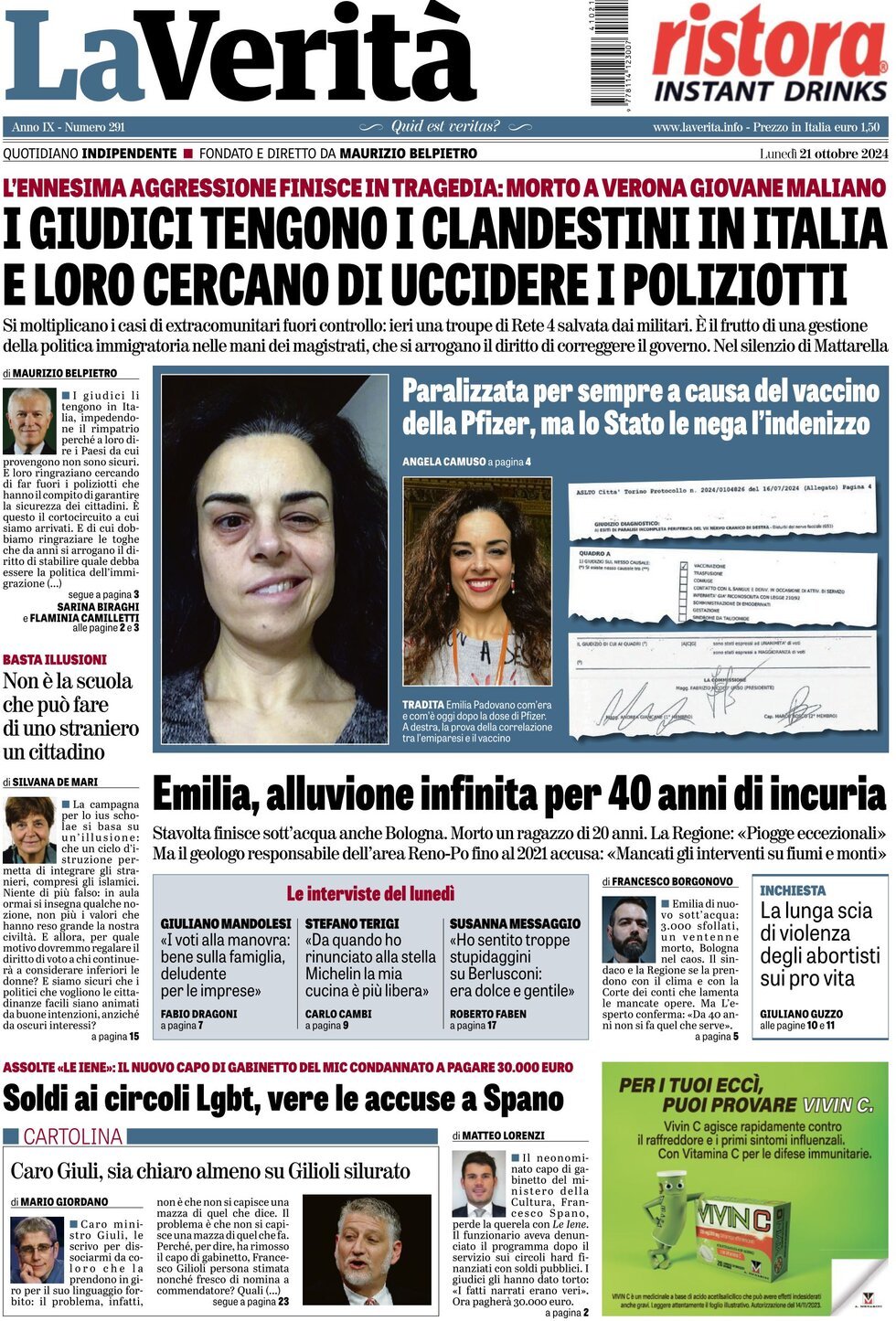 Prima-pagina-la-verita-edizione-di-oggi-21-10-2024