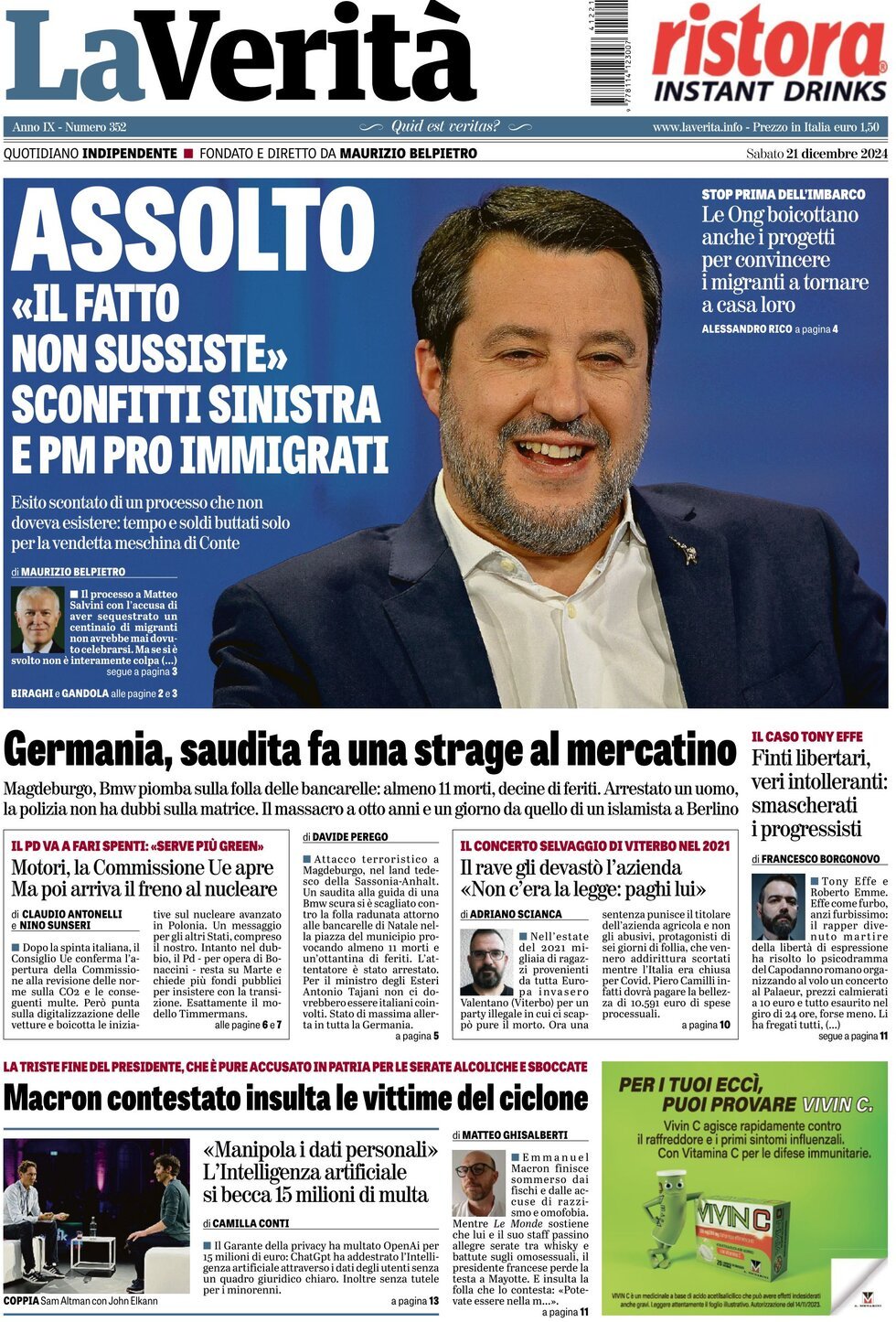 Prima-pagina-la-verita-edizione-di-oggi-21-12-2024