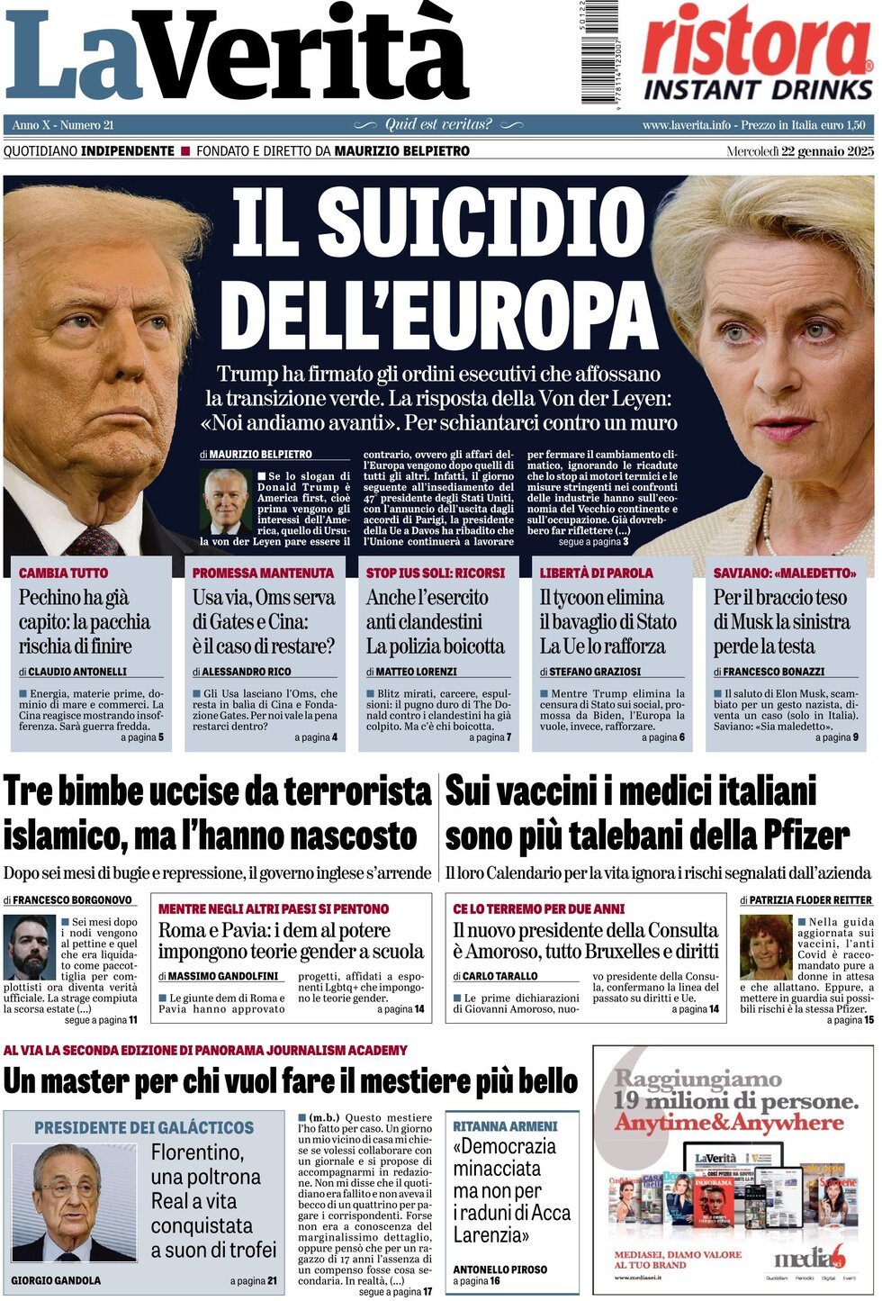 Prima-pagina-la-verita-edizione-di-oggi-22-01-2025