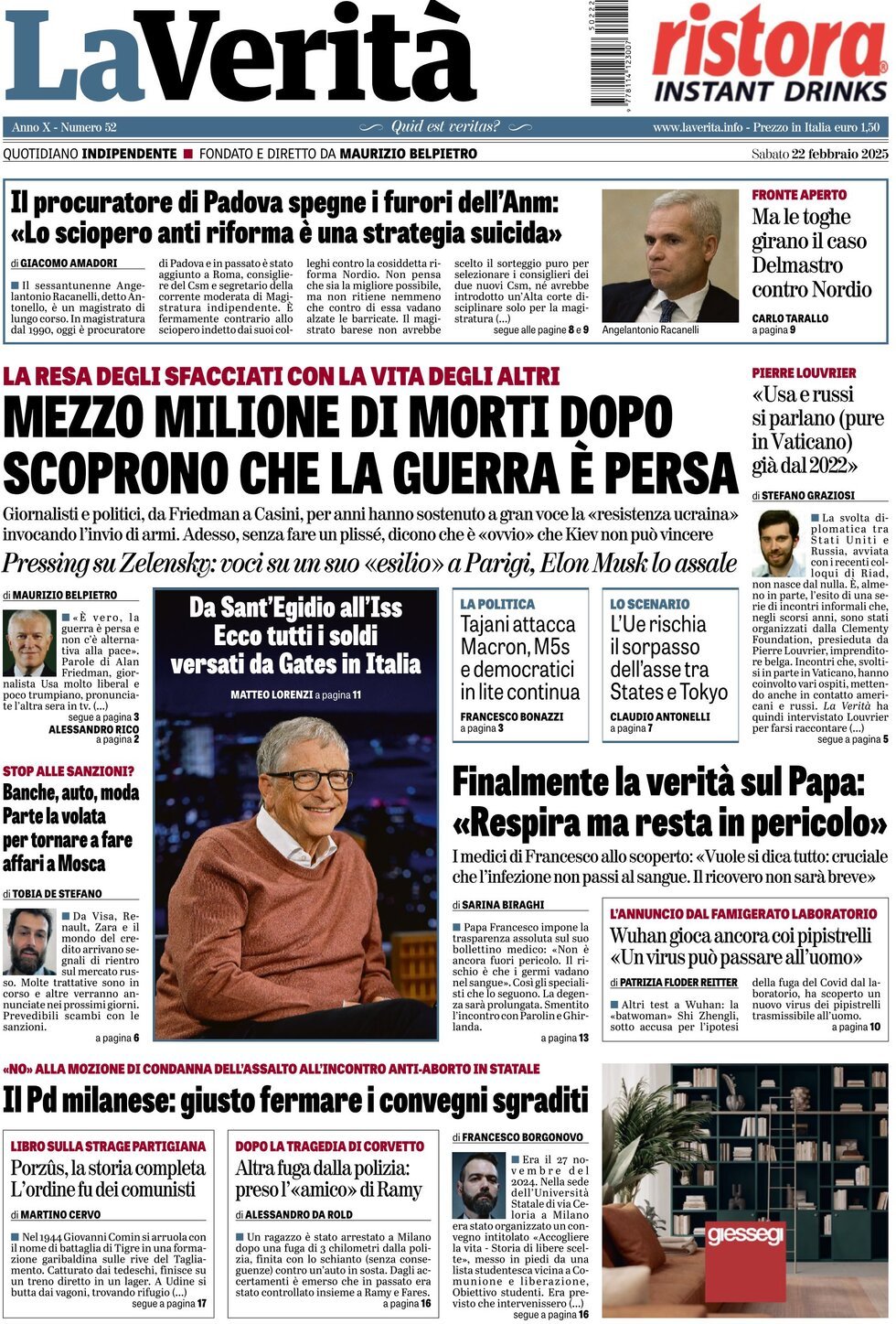 Prima-pagina-la-verita-edizione-di-oggi-22-02-2025