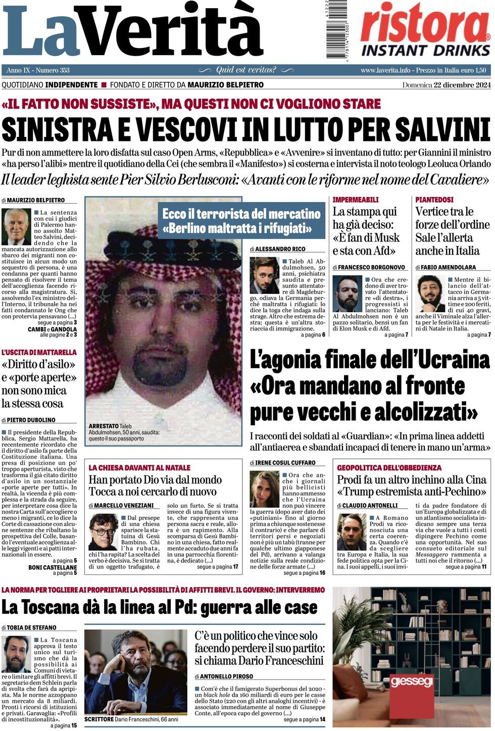 Prima-pagina-la-verita-edizione-di-oggi-22-12-2024