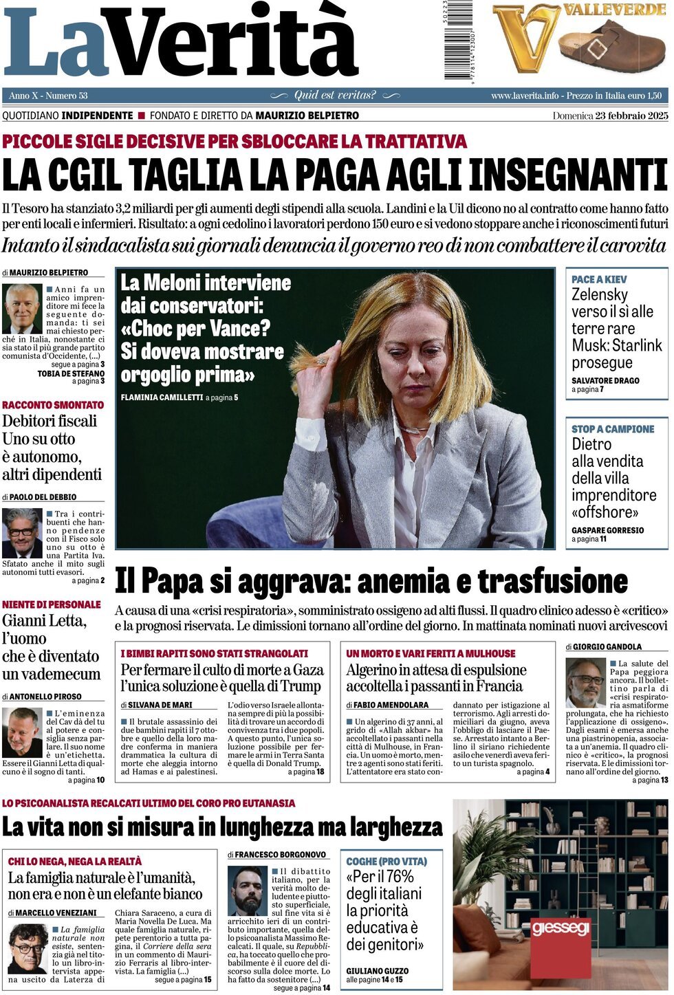 Prima-pagina-la-verita-edizione-di-oggi-23-02-2025