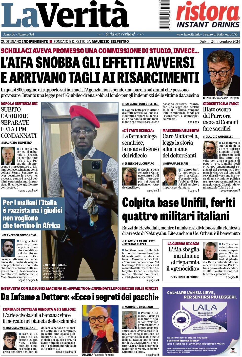 Prima-pagina-la-verita-edizione-di-oggi-23-11-2024