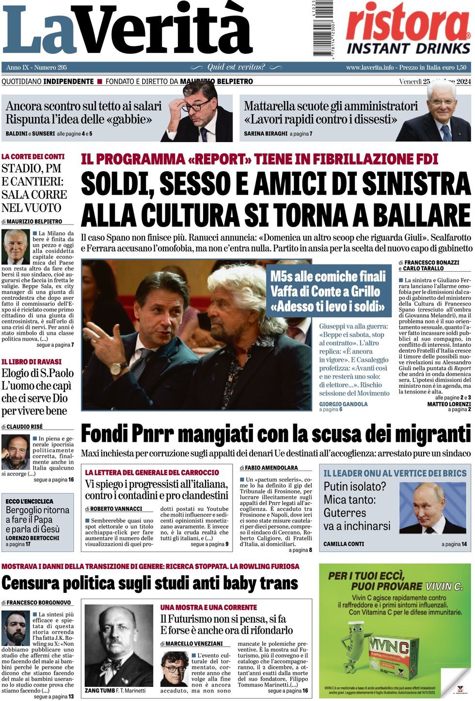 Prima-pagina-la-verita-edizione-di-oggi-25-10-2024