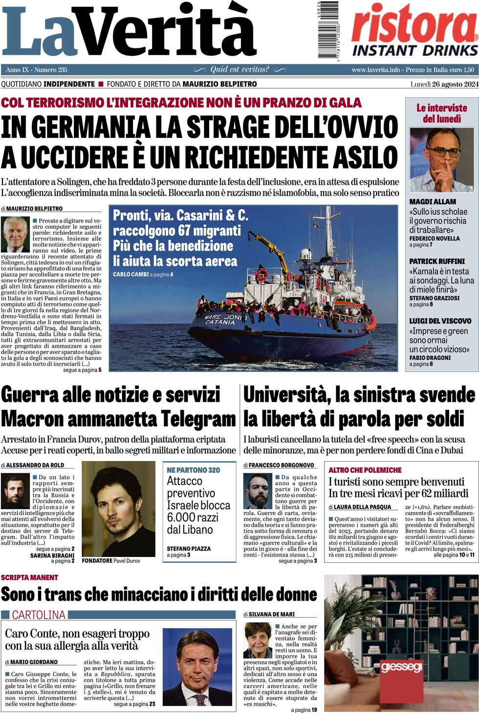 Prima-pagina-la-verita-edizione-di-oggi-26-08-2024