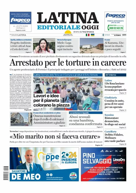 Prima-pagina-latina-editoriale-oggi-oggi-edizione-del-20240423