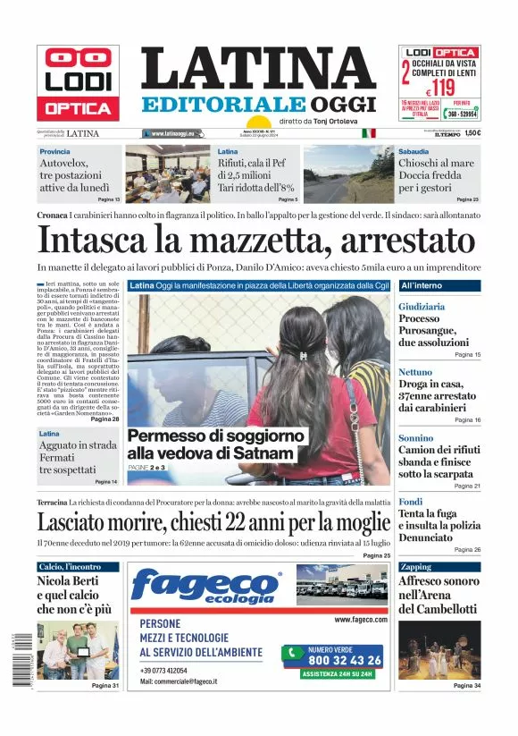 Prima-pagina-latina-editoriale-oggi-oggi-edizione-del-20240622