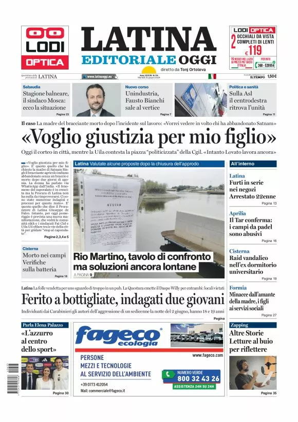 Prima-pagina-latina-editoriale-oggi-oggi-edizione-del-20240625