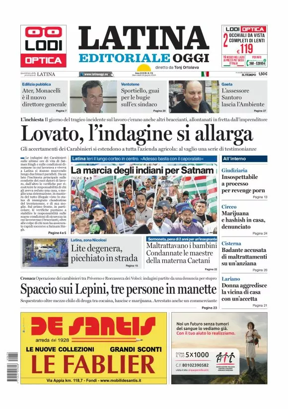 Prima-pagina-latina-editoriale-oggi-oggi-edizione-del-20240626