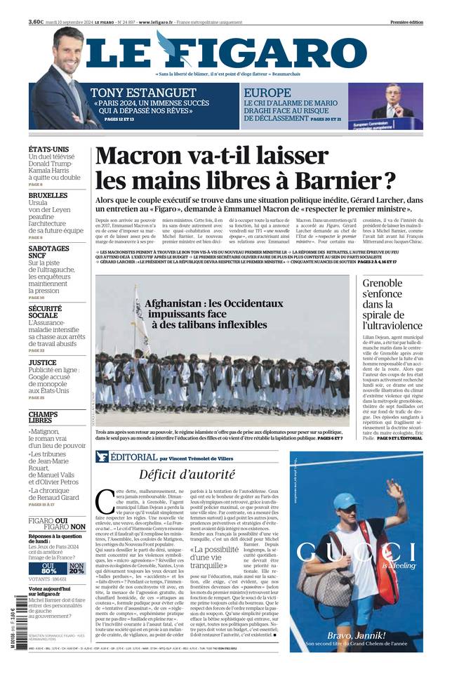 Prima-pagina-le-figaro-di-oggi-09-09-2024