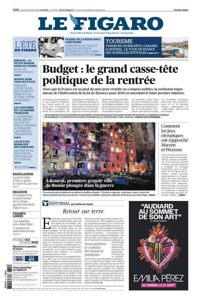 Prima-pagina-le-figaro-di-oggi-13-08-2024