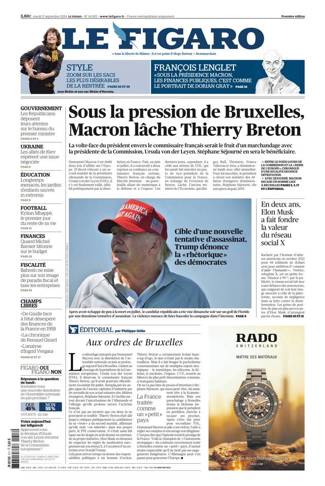 Prima-pagina-le-figaro-di-oggi-16-09-2024