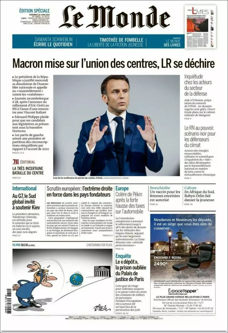 Prima-pagina-le monde-edizione-di-oggi-2024-06-14