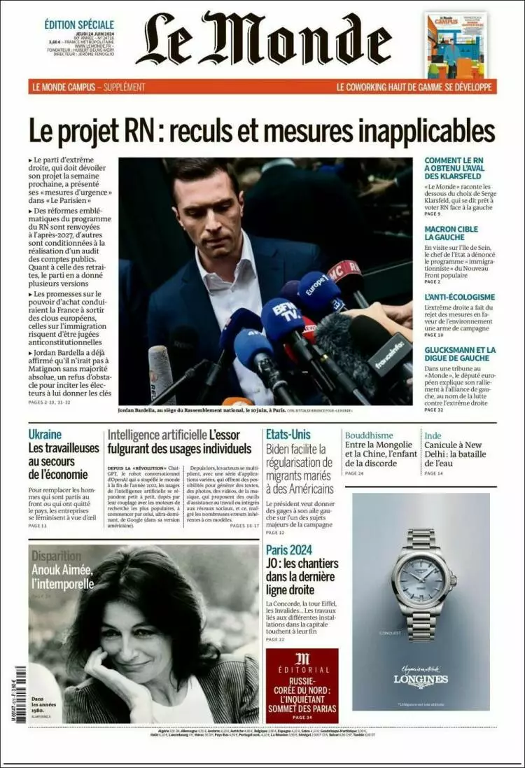 Prima-pagina-le monde-edizione-di-oggi-2024-06-20