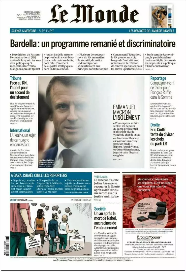 Prima-pagina-le monde-edizione-di-oggi-2024-06-26