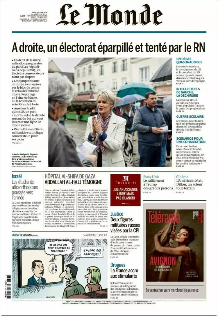 Prima-pagina-le monde-edizione-di-oggi-2024-06-27