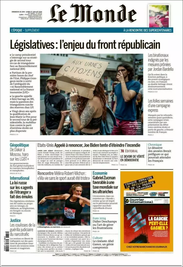 Prima-pagina-le monde-edizione-di-oggi-2024-07-01