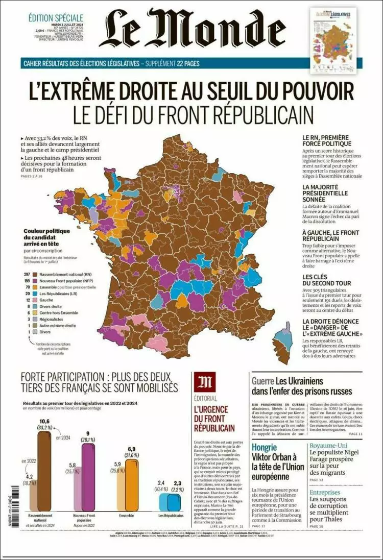 Prima-pagina-le monde-edizione-di-oggi-2024-07-02