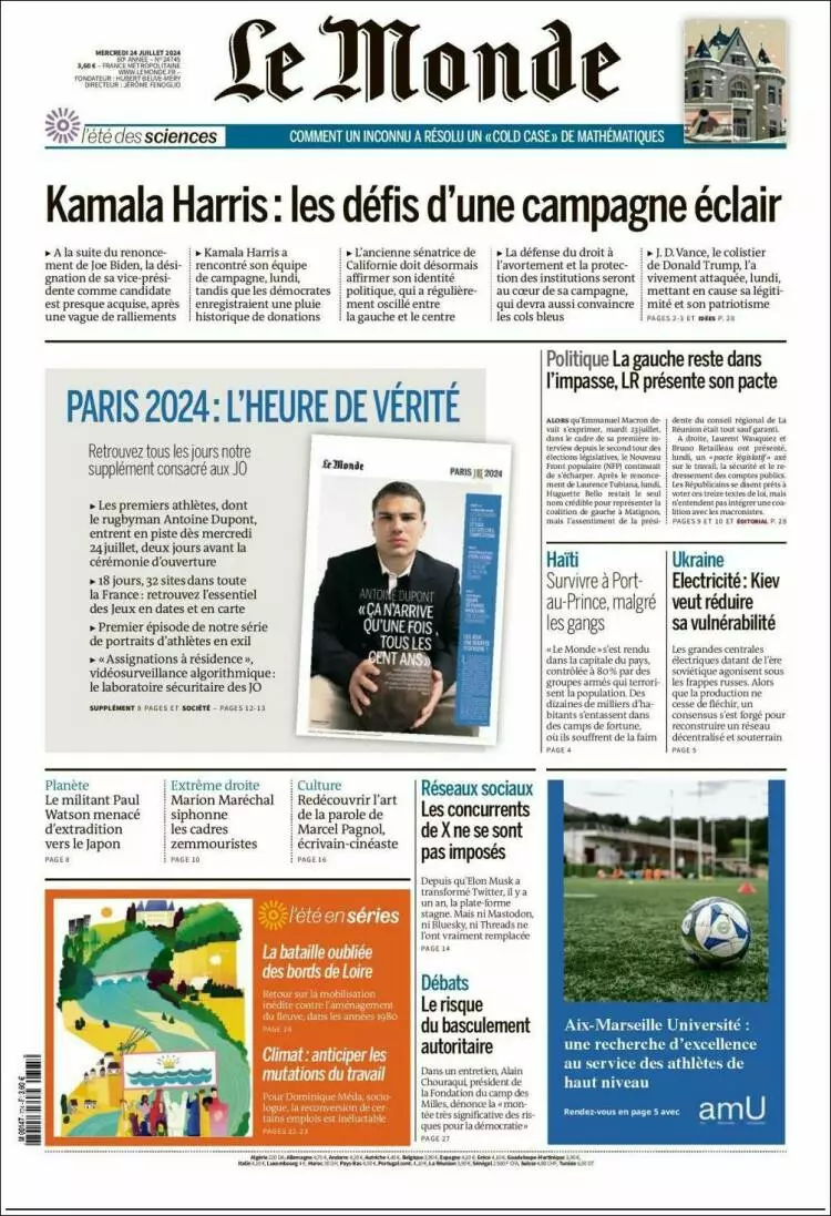 Prima-pagina-le monde-edizione-di-oggi-2024-07-24