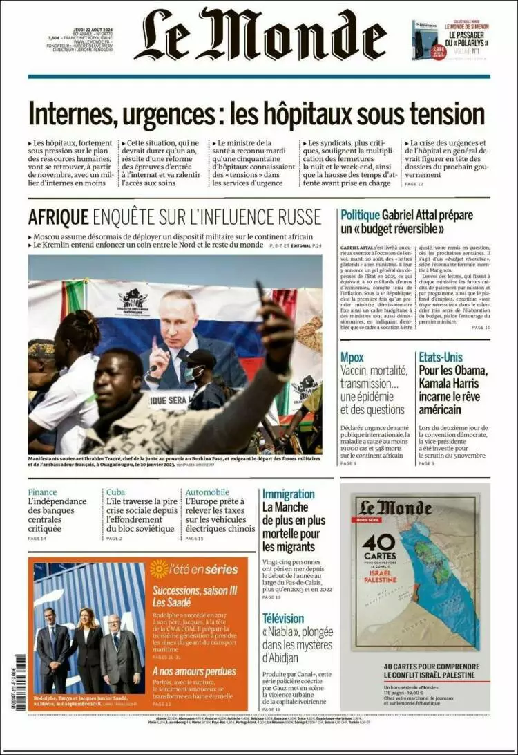 Prima-pagina-le monde-edizione-di-oggi-2024-08-22