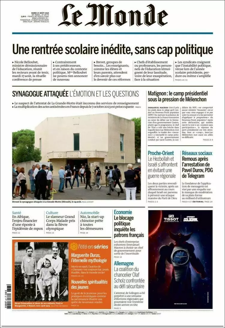 Prima-pagina-le monde-edizione-di-oggi-2024-08-27