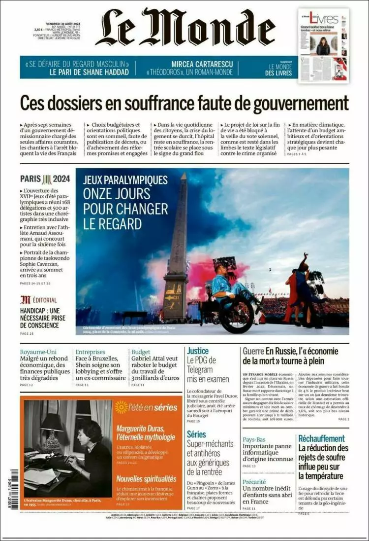 Prima-pagina-le monde-edizione-di-oggi-2024-08-30