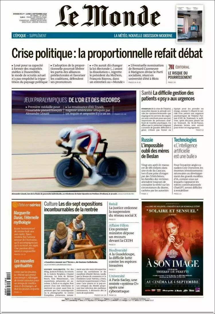 Prima-pagina-le monde-edizione-di-oggi-2024-09-02