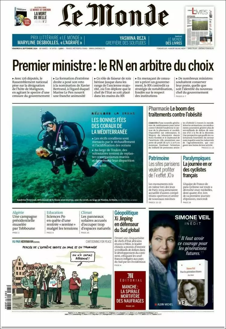 Prima-pagina-le monde-edizione-di-oggi-2024-09-06