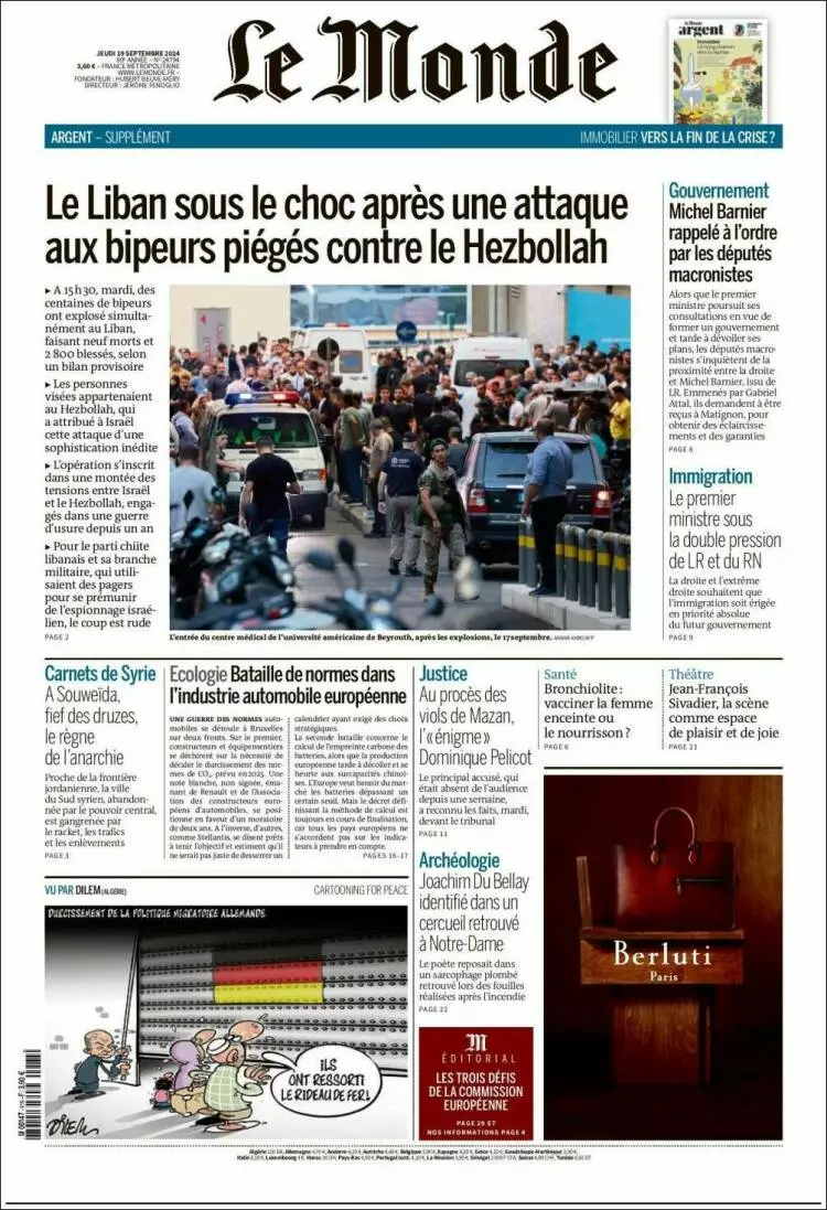 Prima-pagina-le monde-edizione-di-oggi-2024-09-19