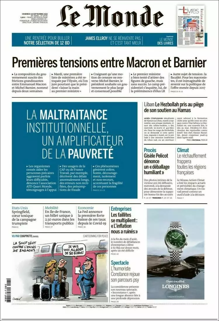 Prima-pagina-le monde-edizione-di-oggi-2024-09-20