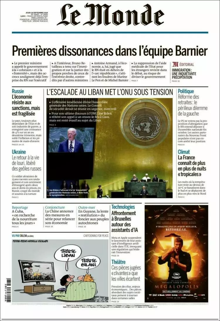 Prima-pagina-le monde-edizione-di-oggi-2024-09-26