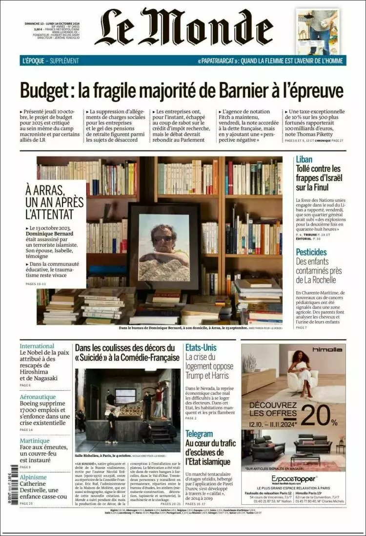 Prima-pagina-le monde-edizione-di-oggi-2024-10-14