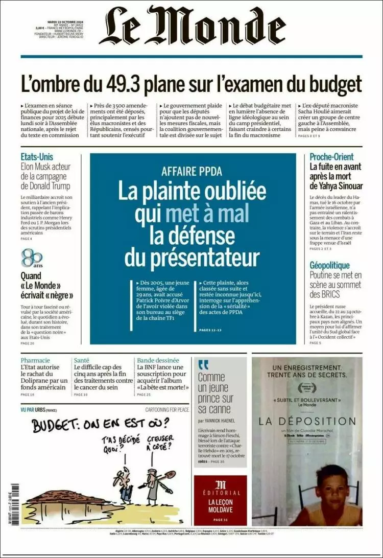 Prima-pagina-le monde-edizione-di-oggi-2024-10-22