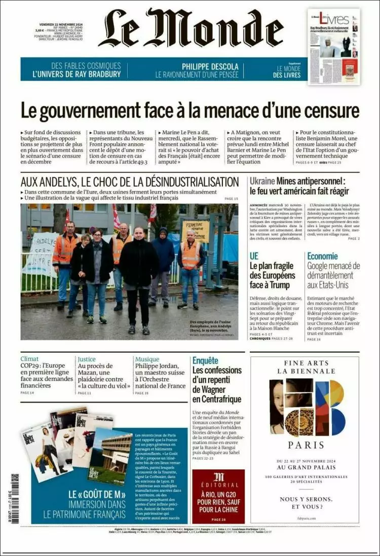 Prima-pagina-le monde-edizione-di-oggi-2024-11-22