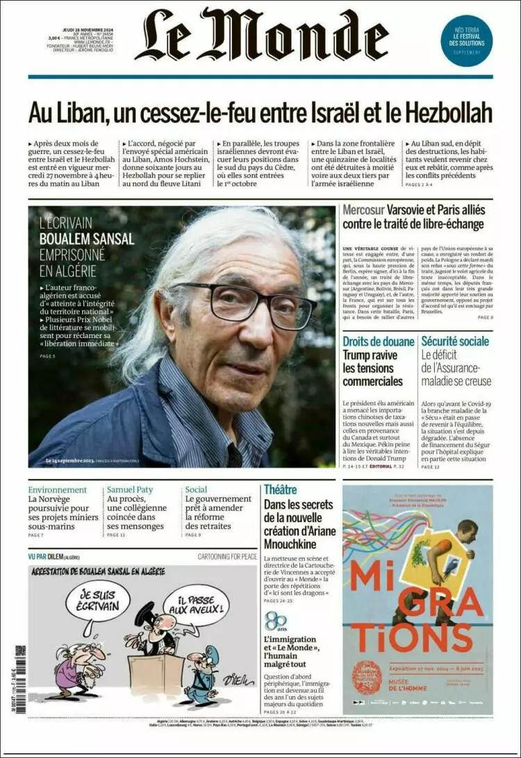 Prima-pagina-le monde-edizione-di-oggi-2024-11-28