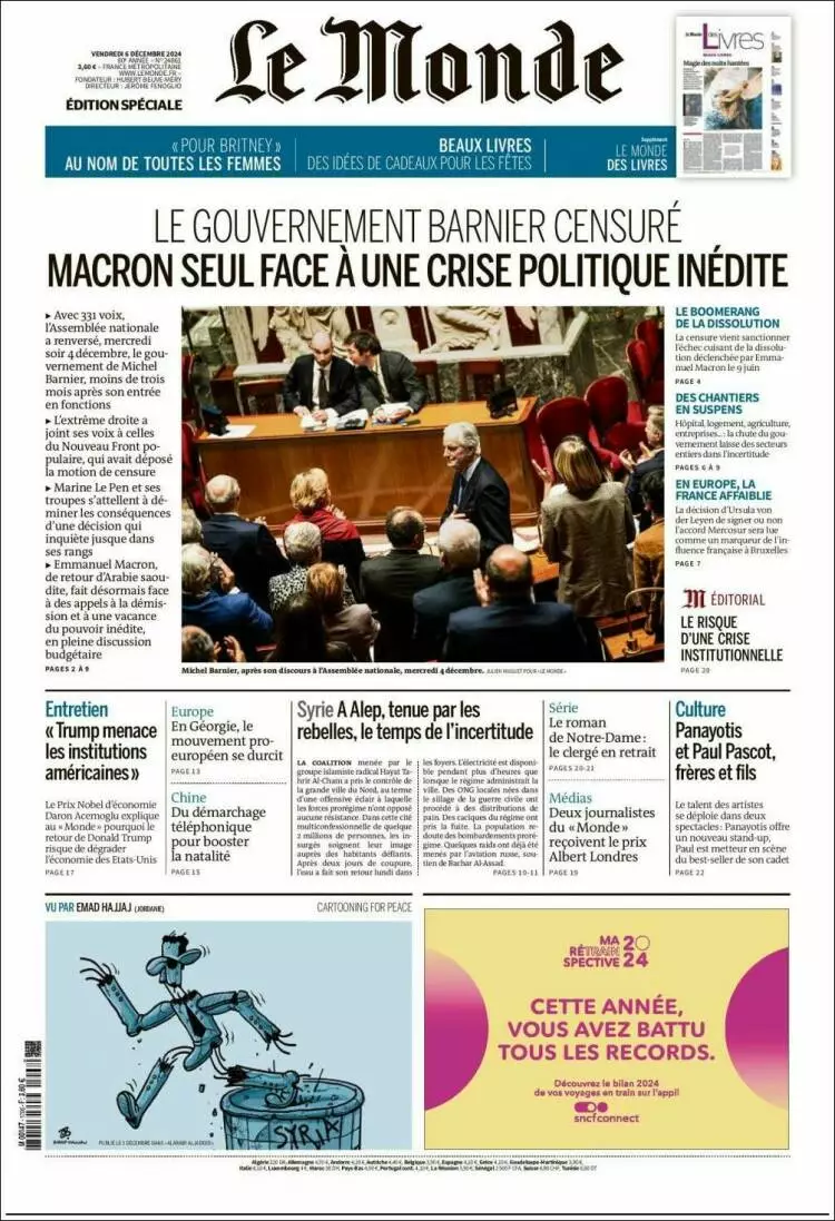 Prima-pagina-le monde-edizione-di-oggi-2024-12-06