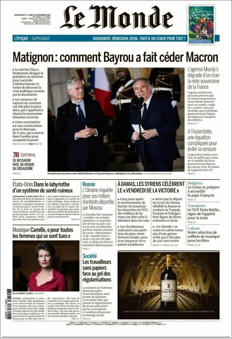 Prima-pagina-le monde-edizione-di-oggi-2024-12-16