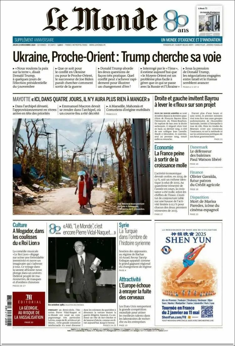 Prima-pagina-le monde-edizione-di-oggi-2024-12-19