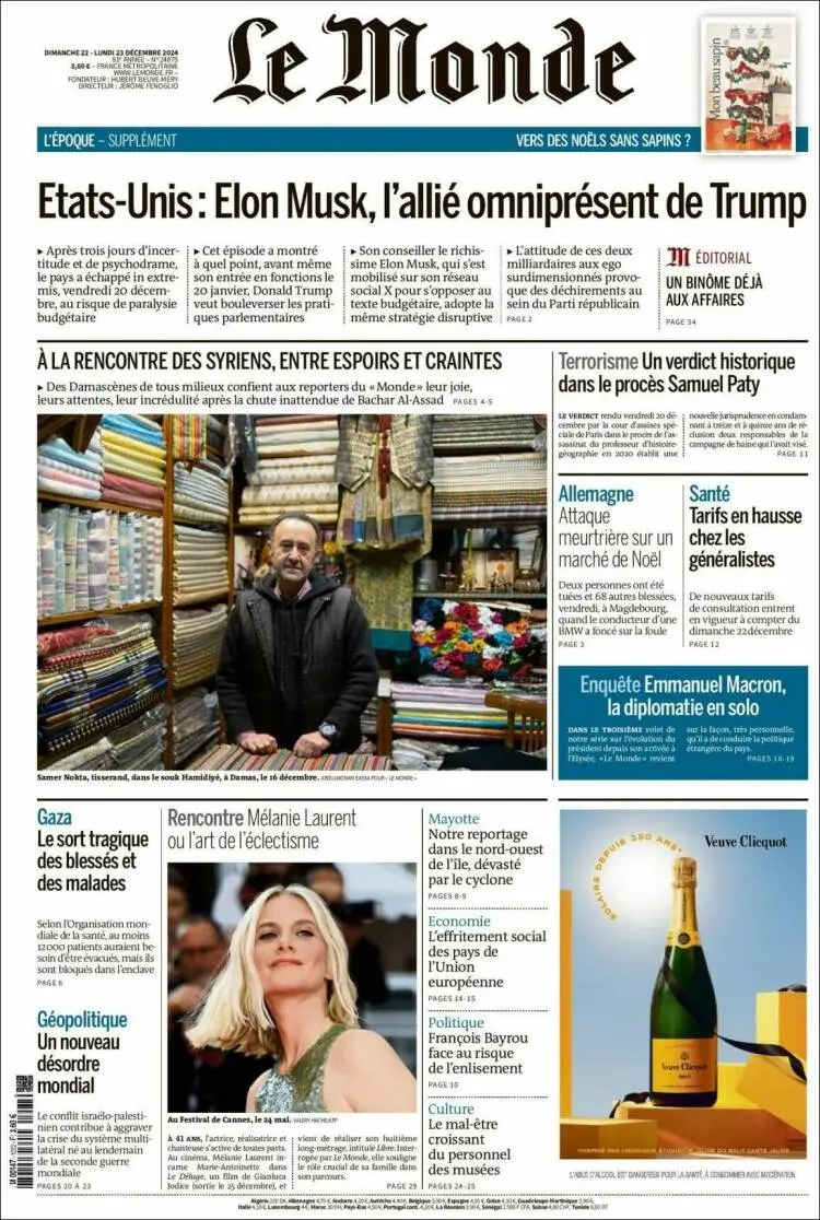 Prima-pagina-le monde-edizione-di-oggi-2024-12-23