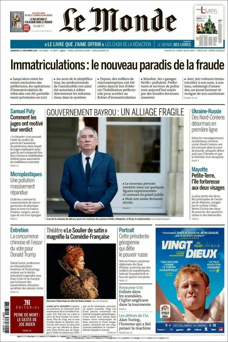 Prima-pagina-le monde-edizione-di-oggi-2024-12-27