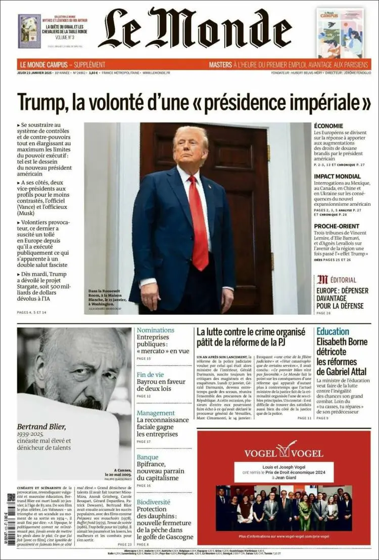 Prima-pagina-le monde-edizione-di-oggi-2025-01-23