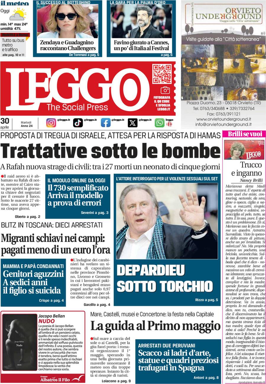 Prima-pagina-leggo-edizione-di-oggi-01-05-2024