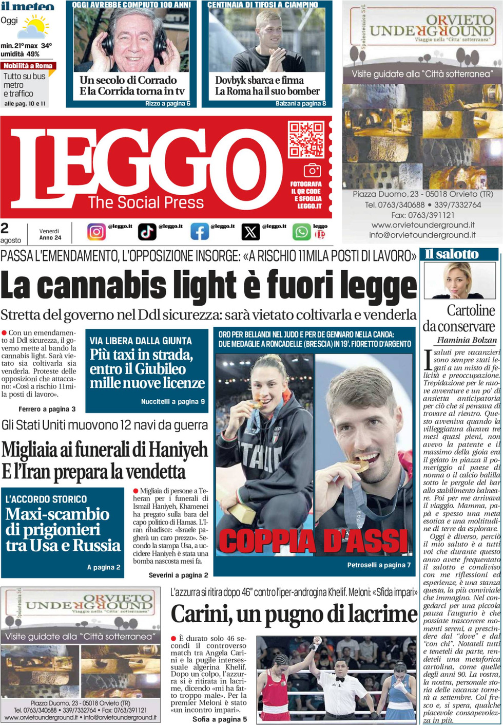 Prima-pagina-leggo-edizione-di-oggi-02-08-2024