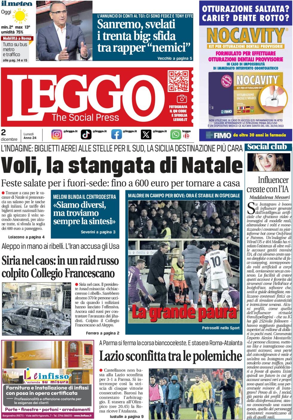 Prima-pagina-leggo-edizione-di-oggi-02-12-2024