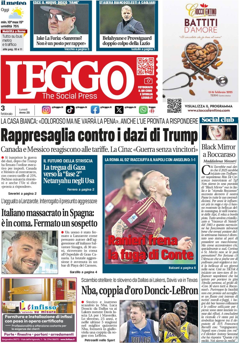 Prima-pagina-leggo-edizione-di-oggi-03-02-2025