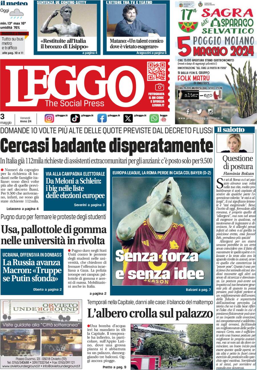 Prima-pagina-leggo-edizione-di-oggi-03-05-2024