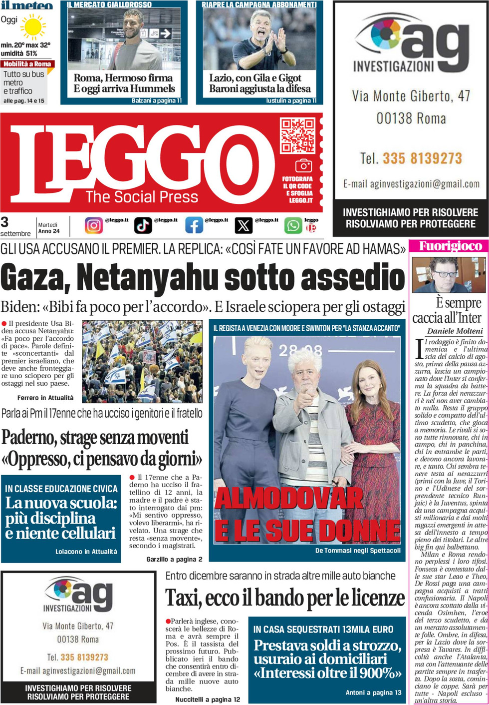 Prima-pagina-leggo-edizione-di-oggi-03-09-2024