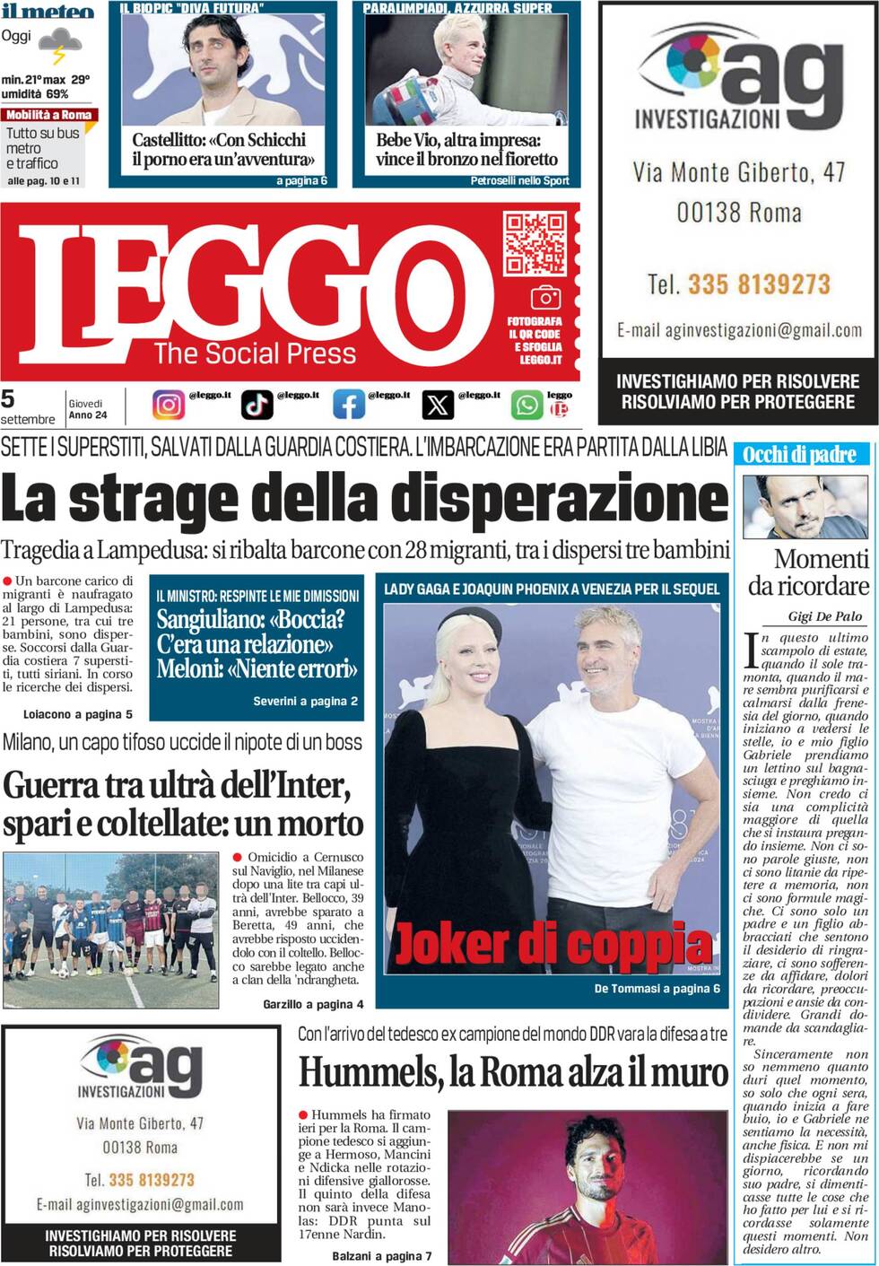 Prima-pagina-leggo-edizione-di-oggi-05-09-2024